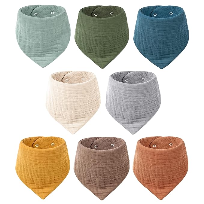 Konssy 8-Pack Muslin Baby Bibs, Absorbent Bandana Drool, 100% Cotton Unisex Baby Bibs for Teething and Drooling