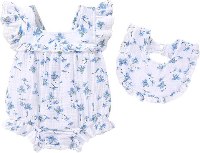 YOUNGER TREE Baby Girl Romper 100% Cotton Ruffle Sleeveless Summer Outfit by YOUNGERTREE