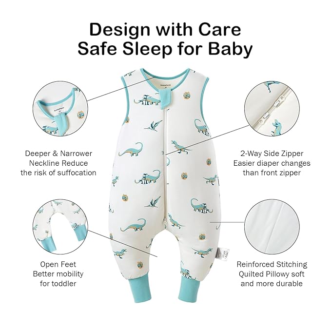 BubblePanda Rayon Made from Bamboo Toddler Sleep Sack with Feet 1.0 Tog Ultra Soft Toddler Sleeping Sack 3t-4t Sleep Bag Walker Quilted Wearable Blanket with Legs 2-Way Zipper Lightweight Extra Long