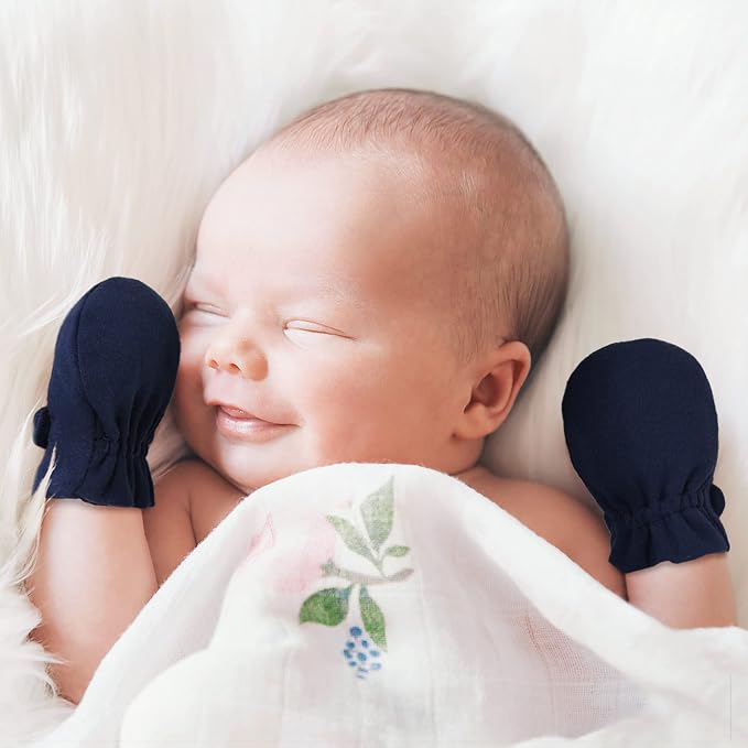 Newborn Baby No Scratch Mittens Stay On, 100% Cotton Breathable, Adjustable - Image 3