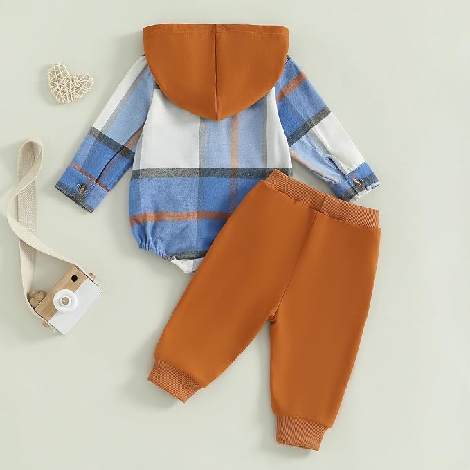 Douhoow Infant Baby Fall Clothes Boy Girl Plaid Hoodie Sweatshirt Romper - Image 4
