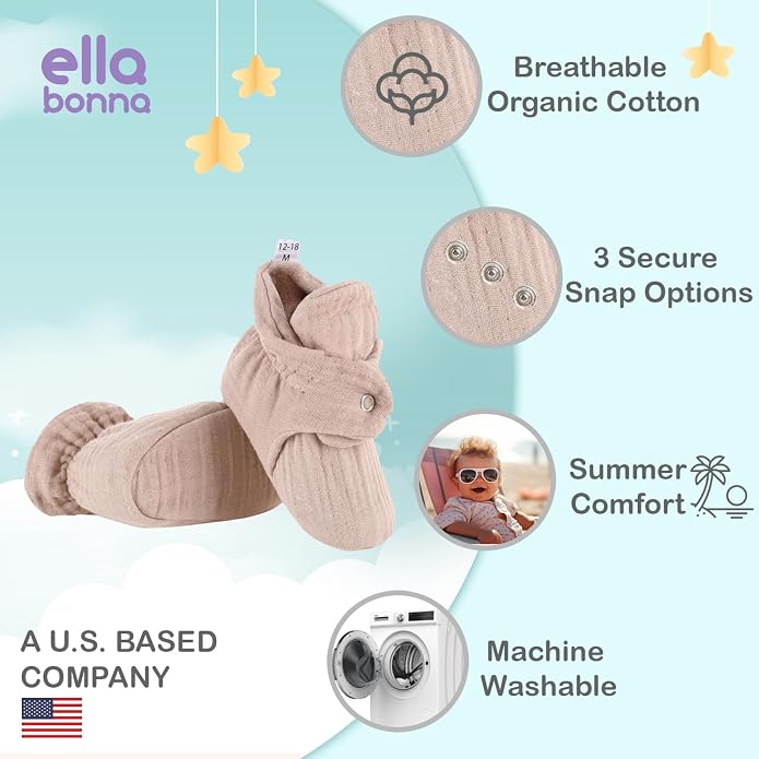 Ella Bonna Baby Booties Organic Cotton Muslin Newborn Baby Slippers Baby Boy - Image 4