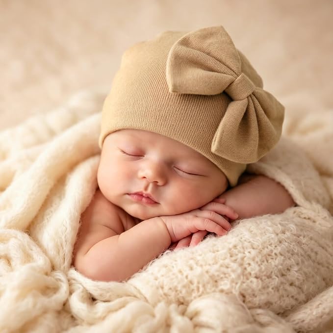 BQUBO Newborn Girls Hats Baby Hat and Mittens Set Infant Caps Bow Hospital - Image 4