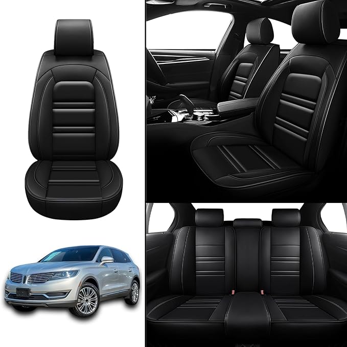 Seat Covers for Lincoln mkx 2007-2018 | 5-Seats Leather Seat Covers, Easy to Install Automotive Seat Covers Full Set (Full Set, Black)
