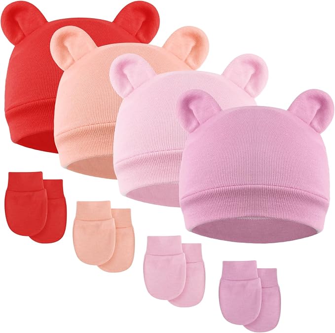 BQUBO Newborn Baby Bear Ears Hats and Mittens Sets Preemie Cotton Caps Baby Boy by DRESHOW