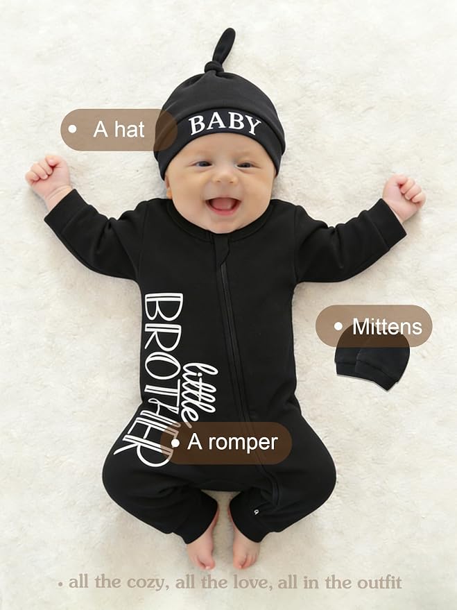 Babymine 100% Cotton 2-Way Zipper Little Brother Newborn Outfit 0-3 Months | - Image 2