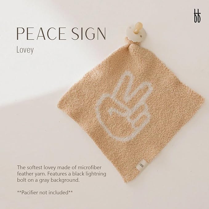 Forever French Baby | Lovey | Pacifier Holder | Lovey Gifts | Boy & Girl | Ideal for Age 0 Months & Up | Microfiber Feather Yarn (Peace Sign)