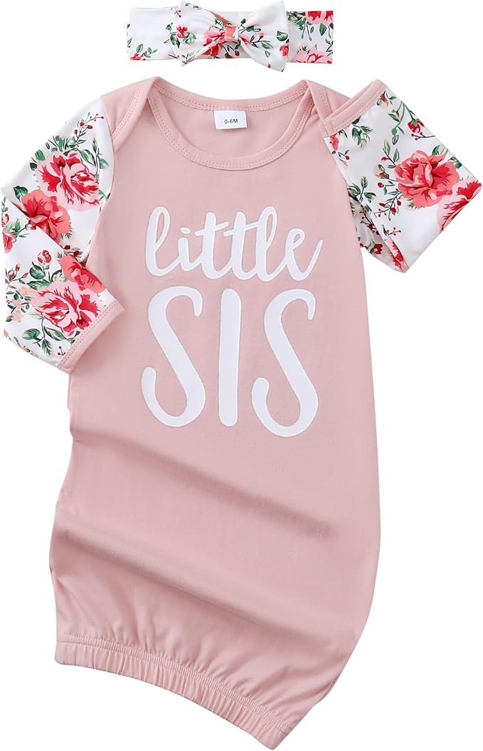 AMAWMW Newborn Baby Girl Little Sister Sleeper Gown Stripe Long Sleeve by AMAWMW