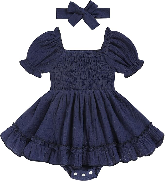 GRNSHTS Baby Girl Romper Dress, Puff Sleeve Smocked Outfit by GRNSHTS