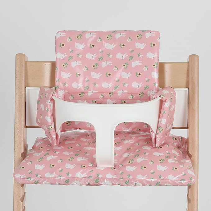 Waterproof & Compatible Stokke Tripp Trapp Cushion Set - Easy to Clean Stokke Tripp Trapp Newborn Set - 100% Cotton Stokke High Chair Cushion Set (Pink Bunny / 49.5 Counts)