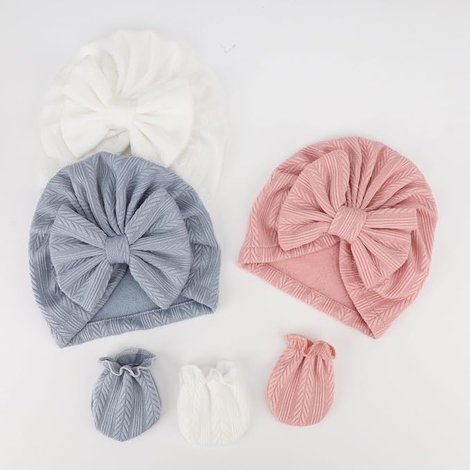 Newborn Baby Hats and Mittens Set Infant Bow Beanie Cap Toddler Gloves Newborn - Image 4