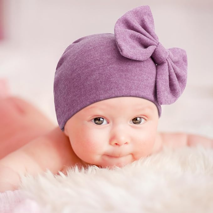 BQUBO Newborn Baby Girls Hats Mittens Set Hospital Hat Beanie Infant Bow Hats - Image 3