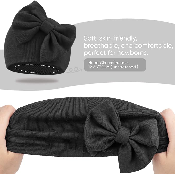 BQUBO Newborn Girls Hats Baby Hat and Mittens Set Infant Caps Bow Hospital - Image 7
