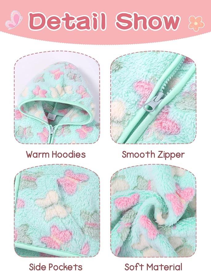 Toddler Baby Girl Fleece Jackets Fall Clothes Hooded Zip Fuzzy Coats - Image 6