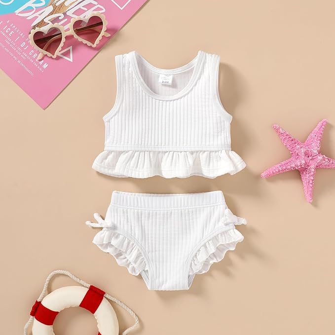 HAPPYMA Baby Swimsuit Toddler Girl Bathing Suit Summer Solid Color Bikini Set Beach Two Piece Swim Wear