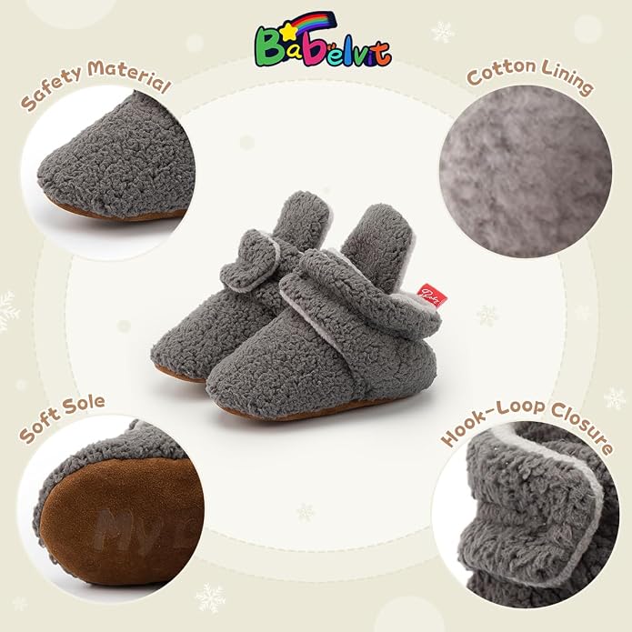 Babelvit Newborn Baby Boy Girl Soft Fleece Booties Stay On Infant Slippers - Image 5