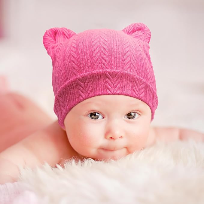 BQUBO Newborn Baby Hats Bear Ears and Mittens Sets Preemie Caps Baby Boy Girl - Image 3