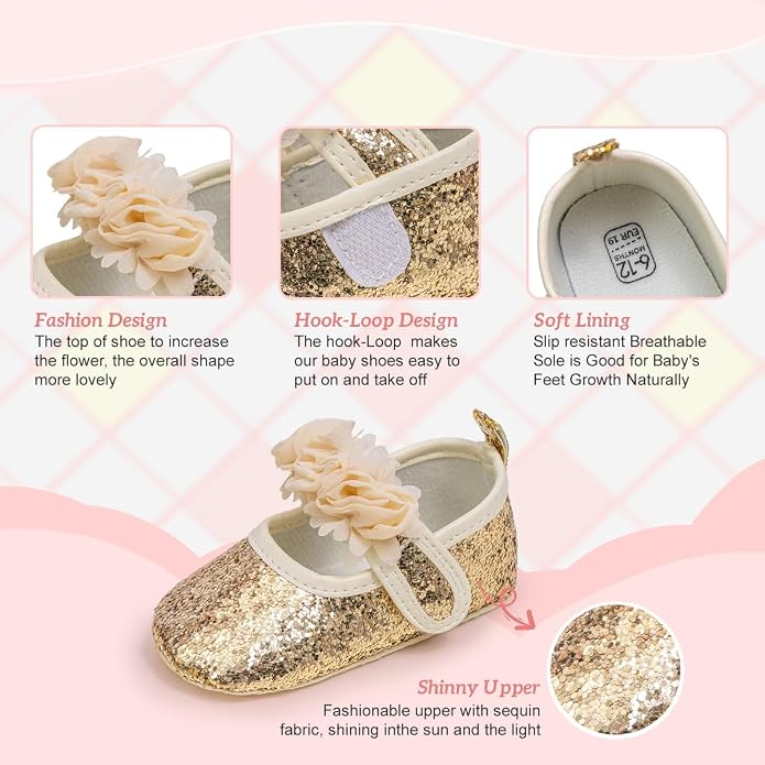 KIDSUN Infant Baby Girls Mary Jane Shoes Non-Slip Rubber Sole Ballet Slippers - Image 4