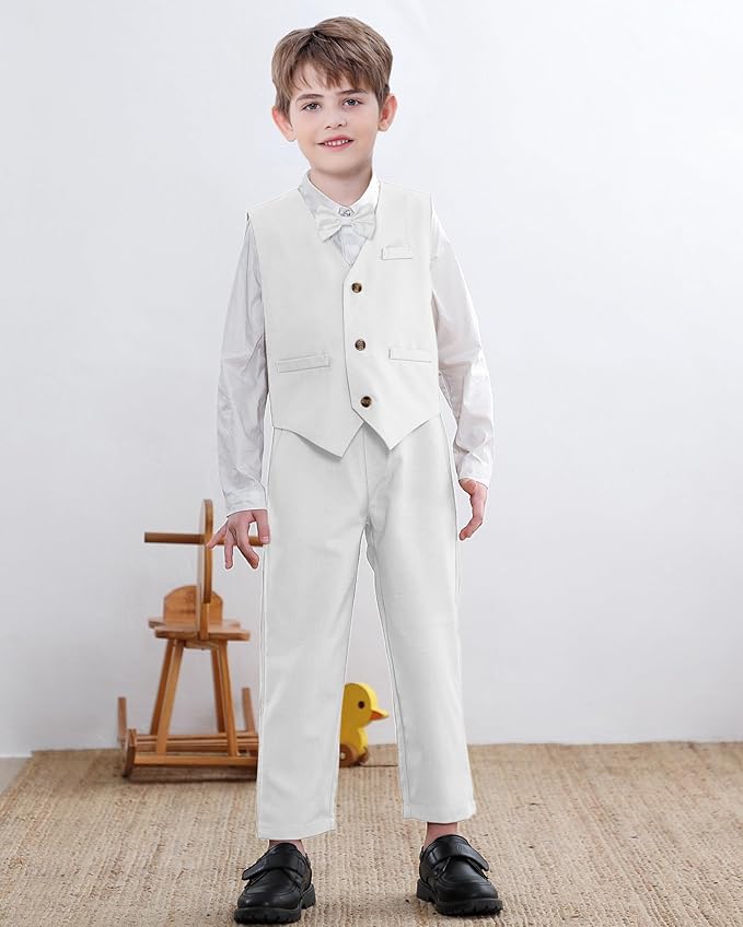 SANGTREE Boys Cotton Linen Suit Formal Set Baby Clothes Boy Gentleman Wedding Ring Bearer Outfits, 3 Months - 9 Years