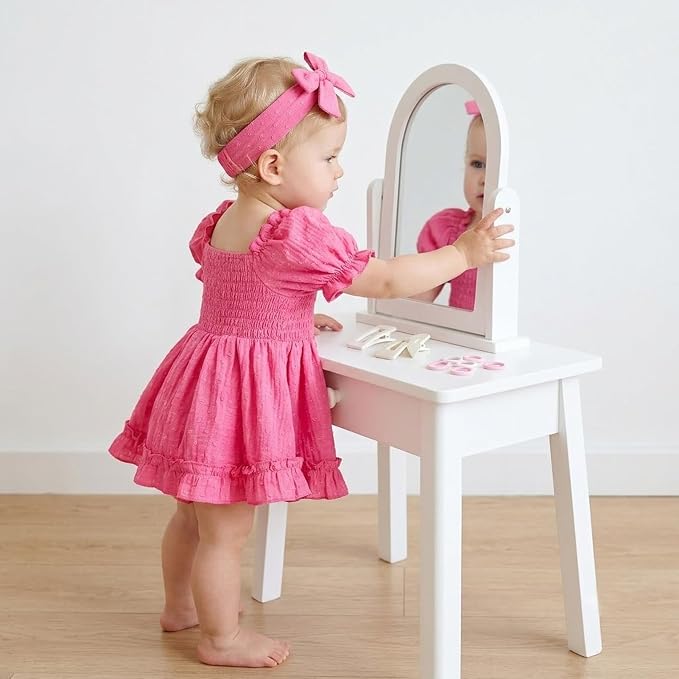 GRNSHTS Baby Girl Romper Dress, Puff Sleeve Smocked Outfit - Image 4