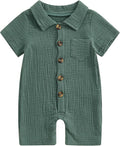 Honganda Summer Baby Boy Cotton Linen Jumpsuit Short Sleeve Button Down by Honganda