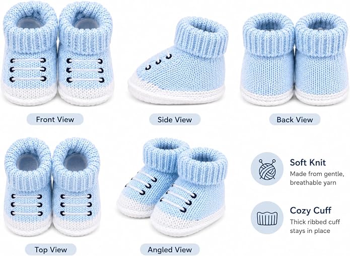 2 Pairs Baby Booties Newborn First Walkers Cozy Shoes Warm Knit Soft Booties - Image 7