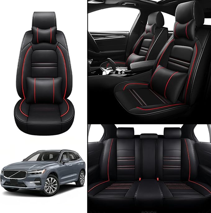 Car Seat Covers for Volvo Car xc60 2010-2025 | 5-Seats Seat Covers, Waterproof Seat Protectors, Automotive Seat Covers (Full Set with Pillow,Black&Red Line)