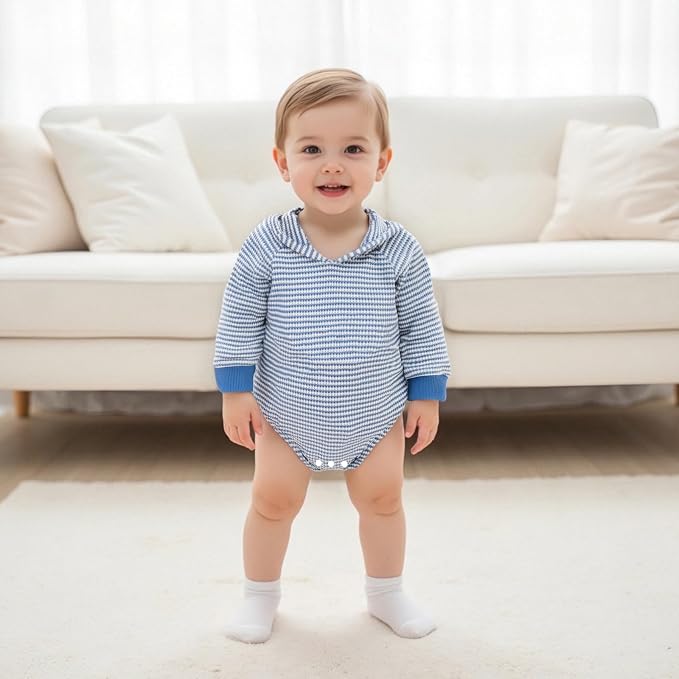 Baby Girl Boy Hooded Sweatshirt Long Sleeve Solid Color Romper Infant Baby Fall - Image 3