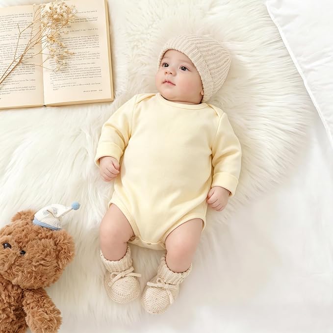 LAWKUL Baby Beanie and Booties 2-Piece Set | Newborn, Knit Hat, Cotton Sock - Image 2
