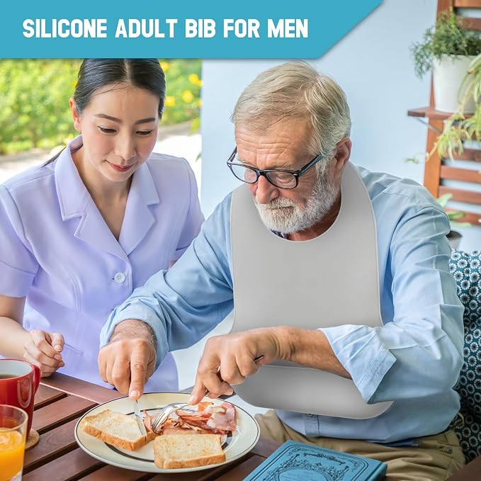 Adjustable Silicone Adult Bib, Washable Bib - Image 3