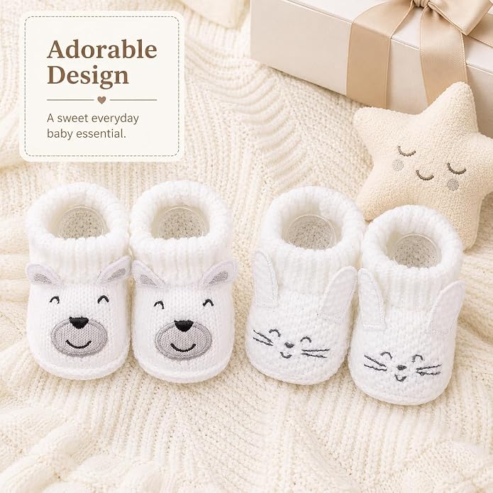 2 Pairs Baby Booties Newborn First Walkers Cozy Shoes Warm Knit Soft Booties - Image 5
