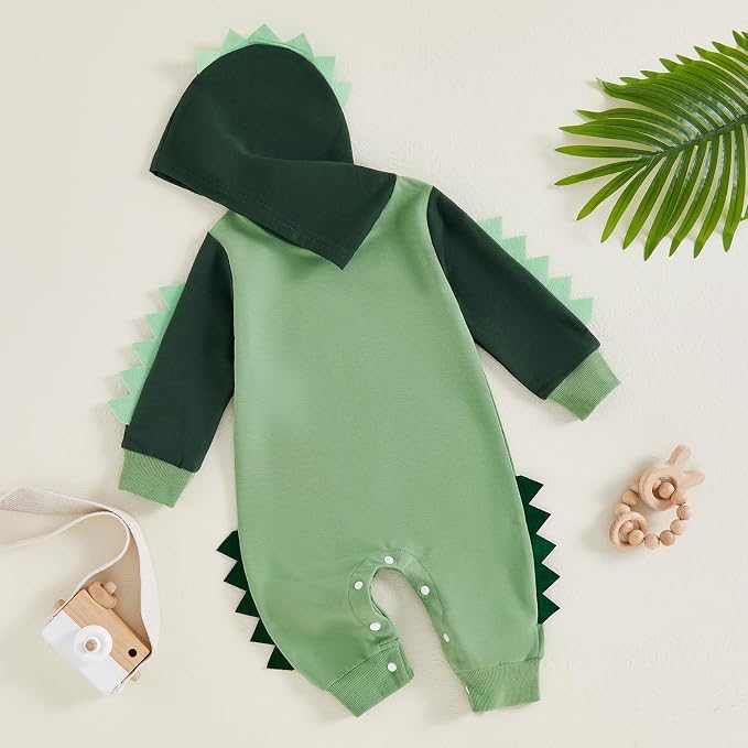 Newborn Baby Boys Rompers Hoodies Dinosaur Cartoon Infant Baby Toddler Onesie - Image 3