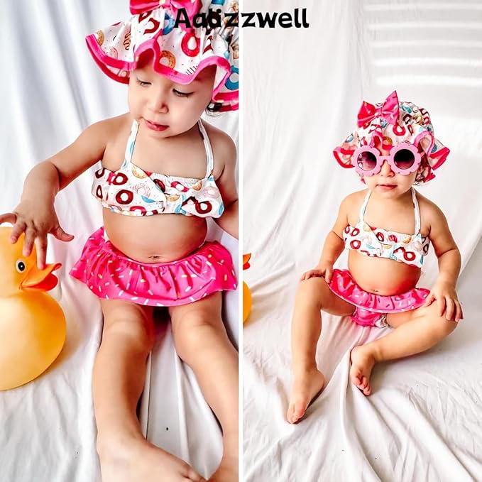 Aalizzwell Baby Girl 2-Piece Bikini Swimsuit with Hat