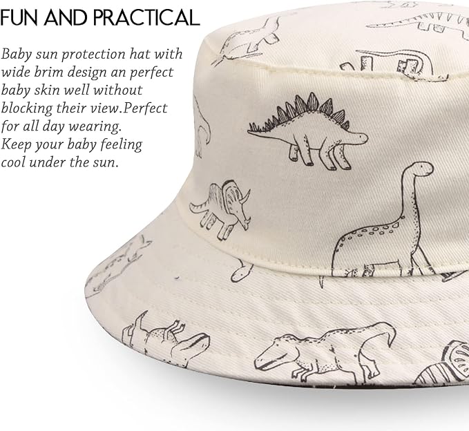 JANGANNSA Dinosaur Baby Boys Sun Hat Cotton Toddler Girls Bucket Hats Summer - Image 3