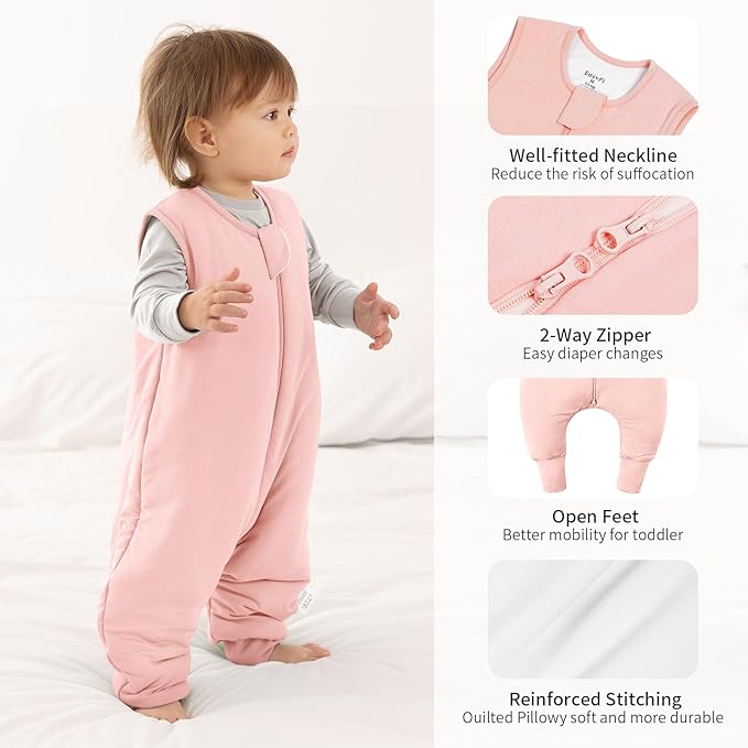 Rayon Made From Bamboo Sleep Sack 3t-4t 0.5 Tog Ultra Soft Summer Toddler Sleep Sack 36-48 Months with Feet 2-Way Zipper Lightweight Baby Sleeping Bag with Legs Thin Baby Wearable Blanket-Pink