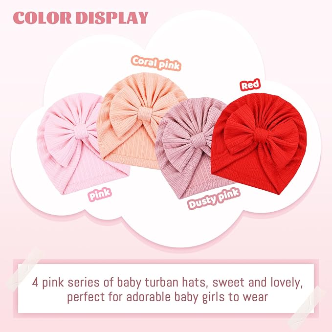 Cinaci 4 Pieces Baby Girls Turban Hats - Image 4