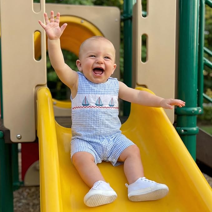 Newborn Baby Boys Sleeveless Seersucker Romper One Piece Straps Overalls - Image 7