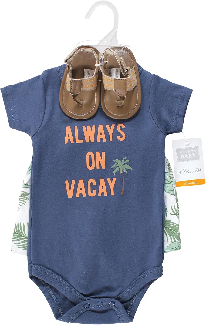 Hudson Baby Unisex Baby Cotton Bodysuit, Shorts and Shoe Set - Image 2