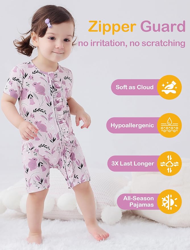 JunNeng Baby Girl Sleeper Viscose from Bamboo, Short Sleeve Romper - Image 3