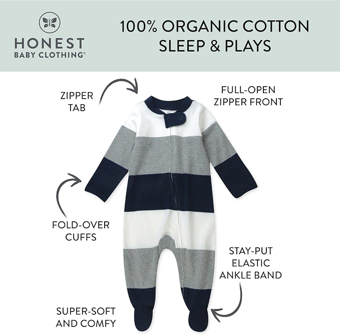 HonestBaby Baby Boys' Sleep & Play Footed One-piece Pajama Sleeper 100% Organic - Image 3