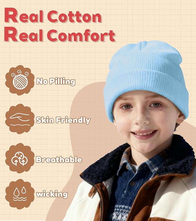 100% Cotton Baby Beanie Toddler Boys Girls Kids Winter Hat Knit Winter Warm Cap - Image 2