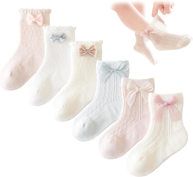 Baby Girls Socks with Bow Infant Breathable Mesh Ruffle Lace Sock by Littlefeetdeservethebest