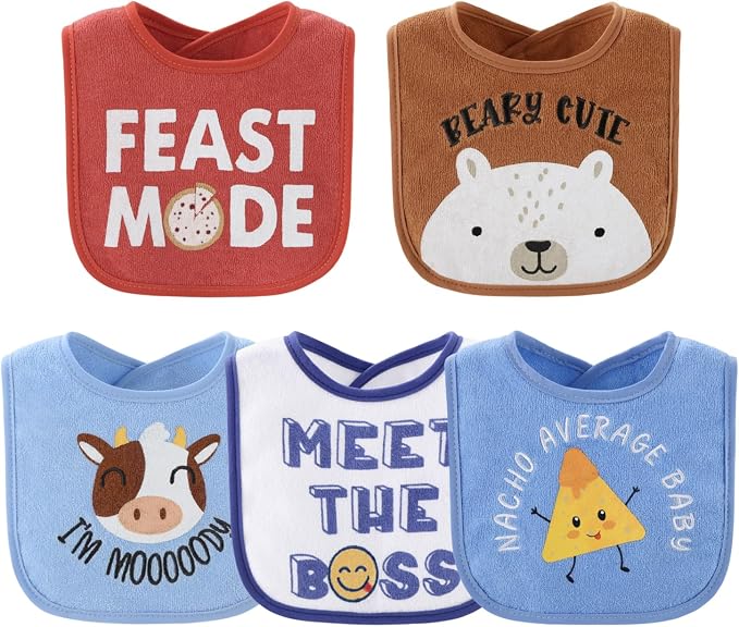 The Peanutshell Baby Boy Terry Bibs Set of 10-100% Cotton, Absorbent Baby Bibs - Image 5