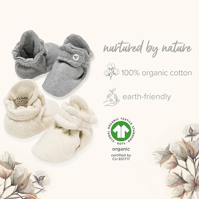 Burt's Bees Baby Unisex 100% Organic Cotton, Adjustable Booties | Easy-on and - Image 6
