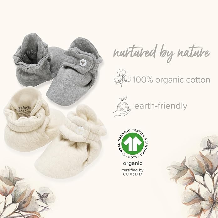 Burt's Bees Baby Unisex 100% Organic Cotton, Adjustable Booties | Easy-on and - Image 6