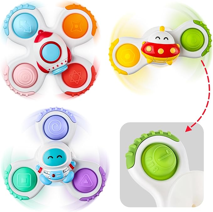 ALASOU 3PCS Pop Suction Cup Spinner Toys for 1 Year Old Boy Girl|Novelty Spinning Tops Toddler Toys Age 1-2|Sensory Baby Bath Toy for Toddlers 1-3|12 18 Months Boy Birthday Gift for Infant