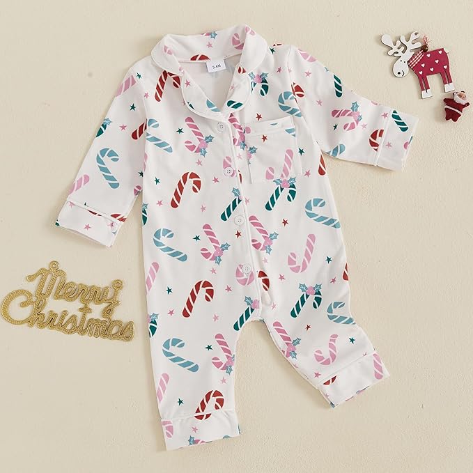 Balaflyie Baby Girl Button Down Pajamas Romper One-Piece Jumpsuit Long Sleeve Sleeper Infant Sleepwear