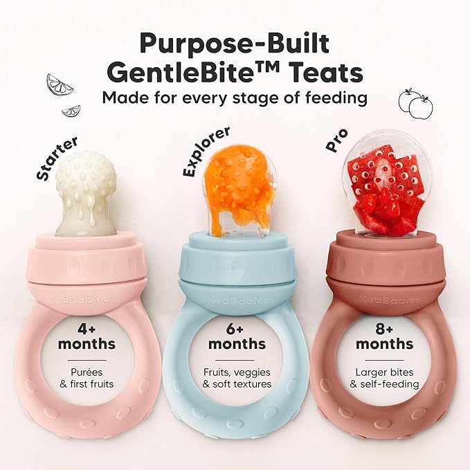 KeaBabies Baby Fruit Feeder 2pk - Silicone Baby Food Feeder for Babies 6-12 Months, Breast Milk Popsicle for Teething, Weaning, Freeze Frozen Solid Food, BPA-Free Infant Feeding Essential (Peace)