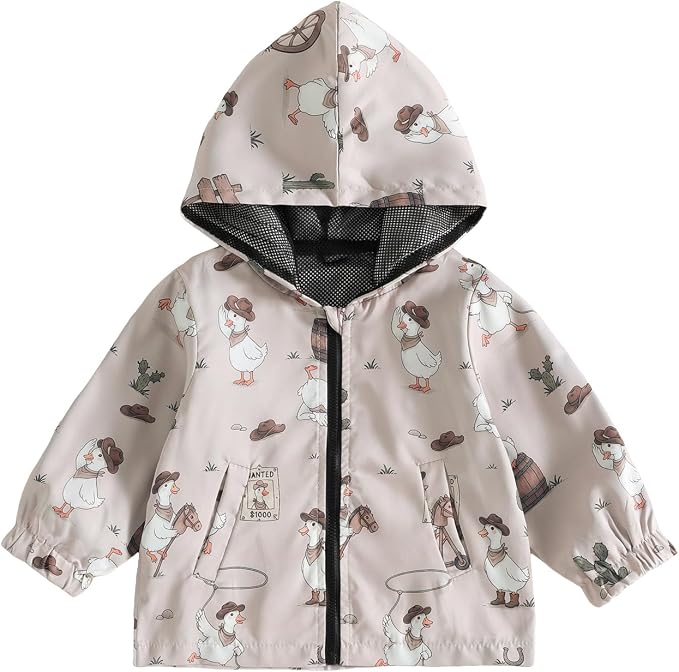 Toddler Baby Boy Lightweight Hooded Jacket Excavator Coat Outwear | Truck Print by Rourufy