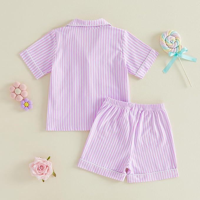 FULA-bao Toddler Baby Boy Girl Cotton Pajamas Set Striped Short Sleeve Button - Image 4